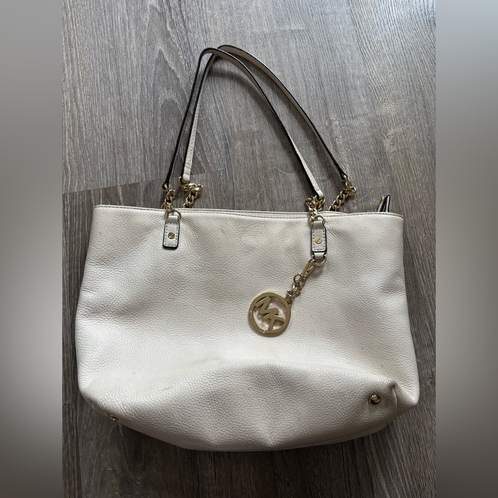 Michael Kors Cream Shoulder Bag with Gold Accents